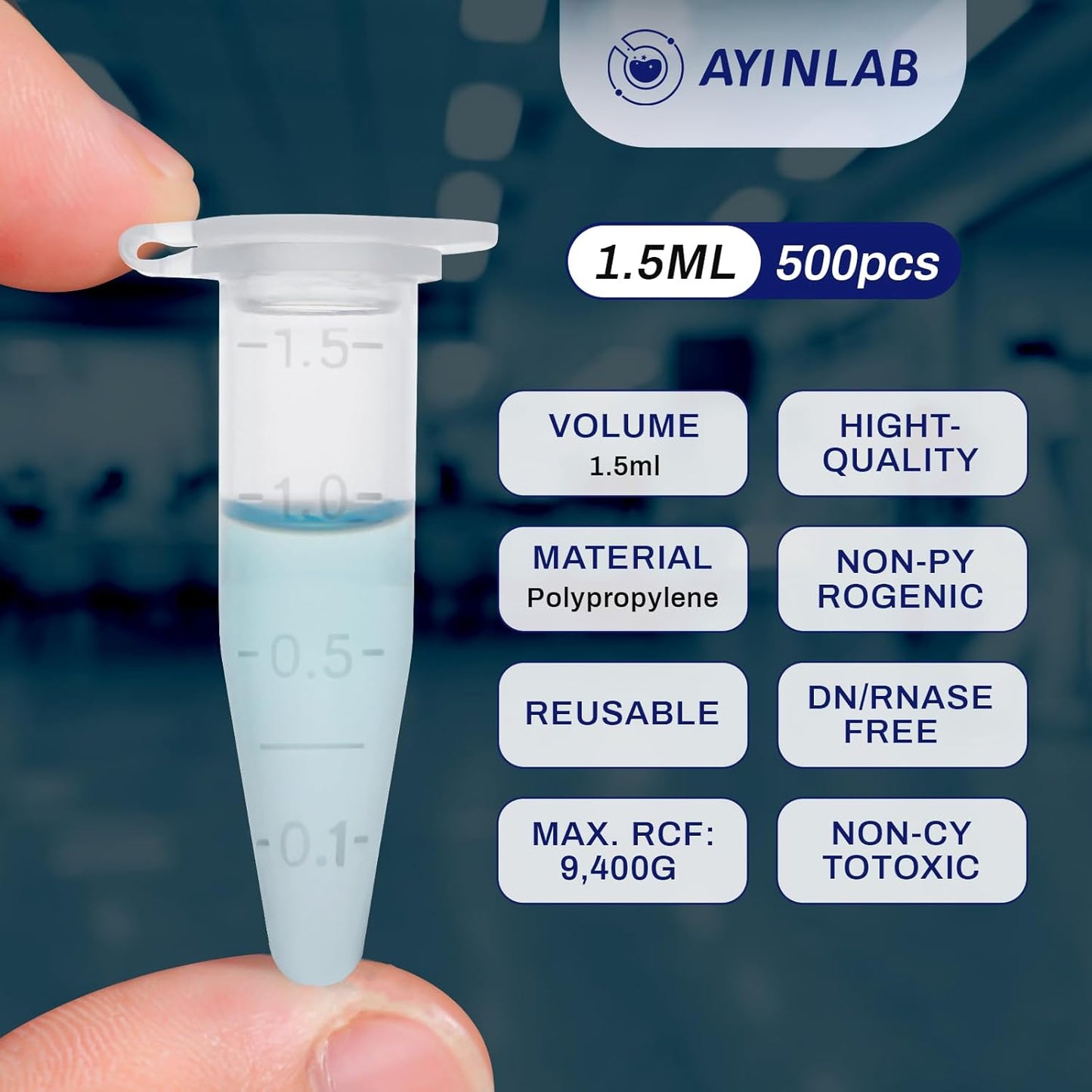 AYINLAB Polypropylene Microcentrifuge Tubes 1.5ml - 500pcs