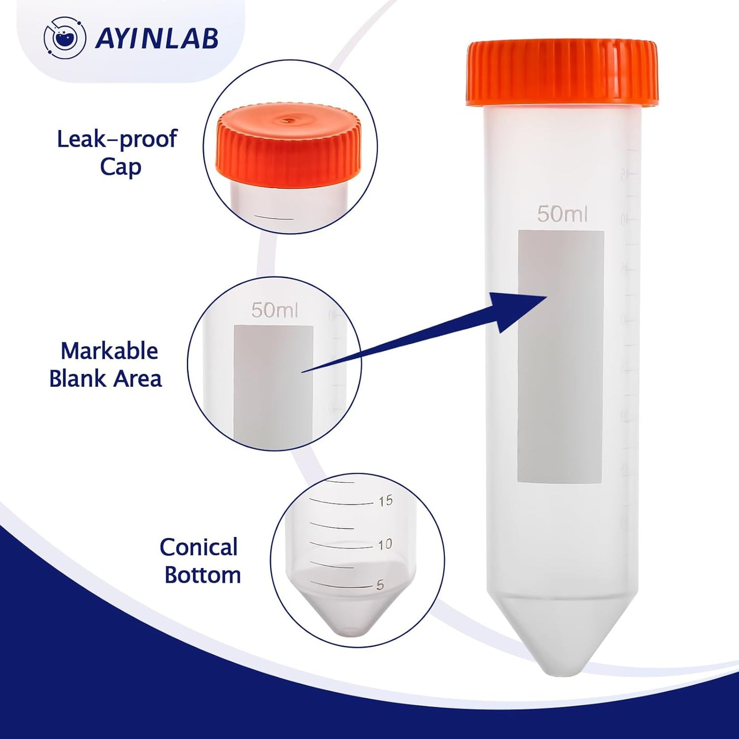 AYINLAB Polypropylene Centrifuge Tubes 50ml