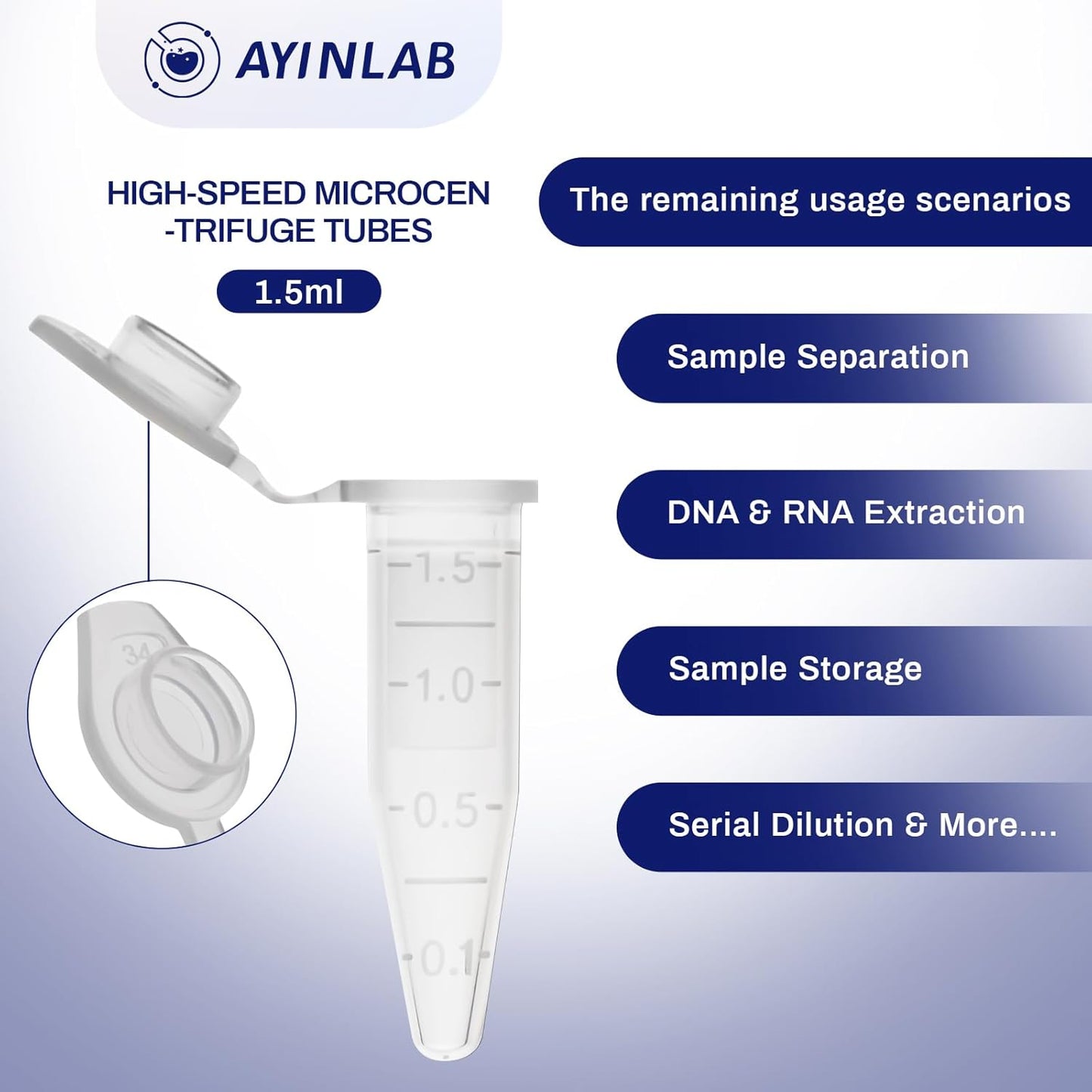 AYINLAB Polypropylene Microcentrifuge Tubes 1.5ml - 500pcs