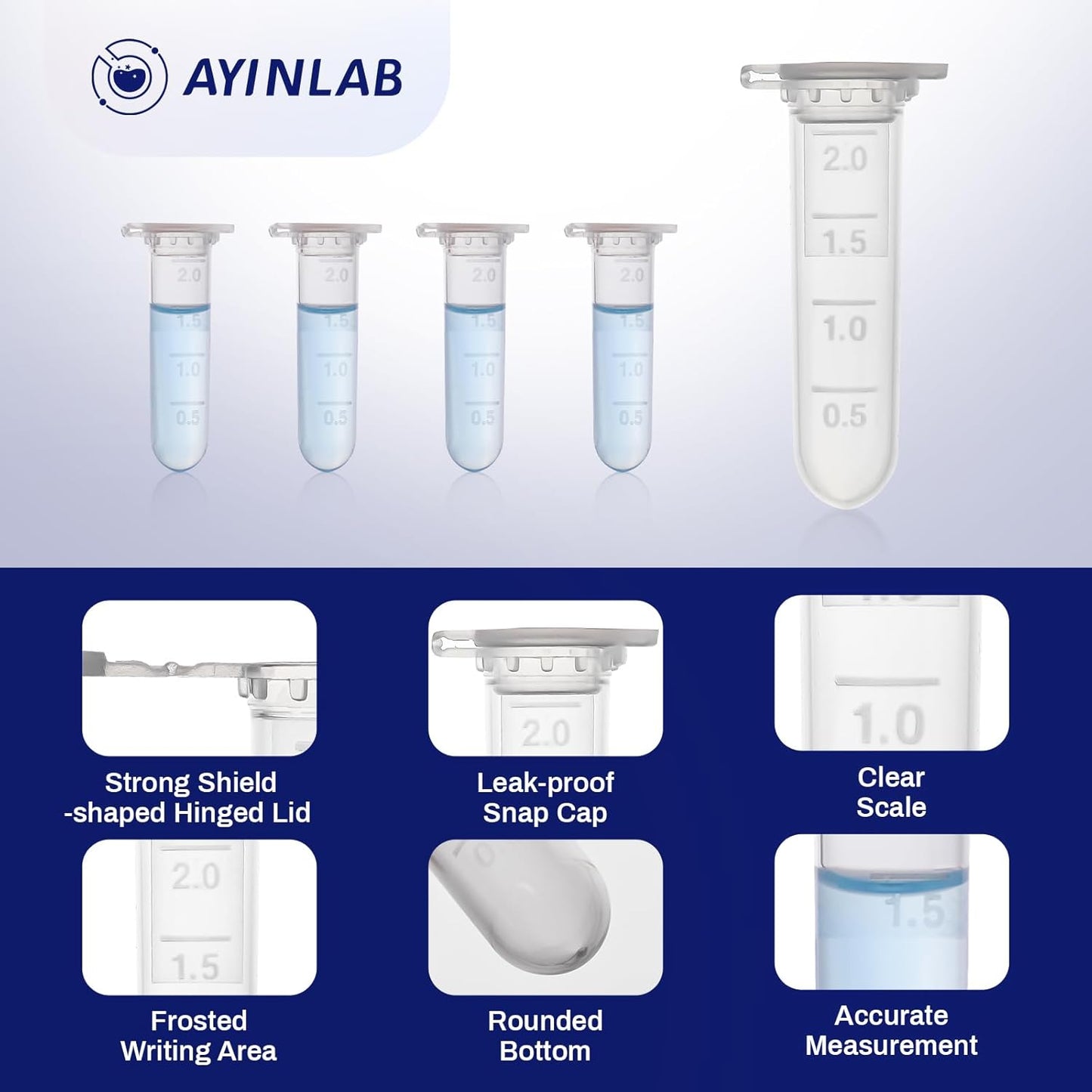 AYINLAB Polypropylene Microcentrifuge Tubes 2ml - 500pcs